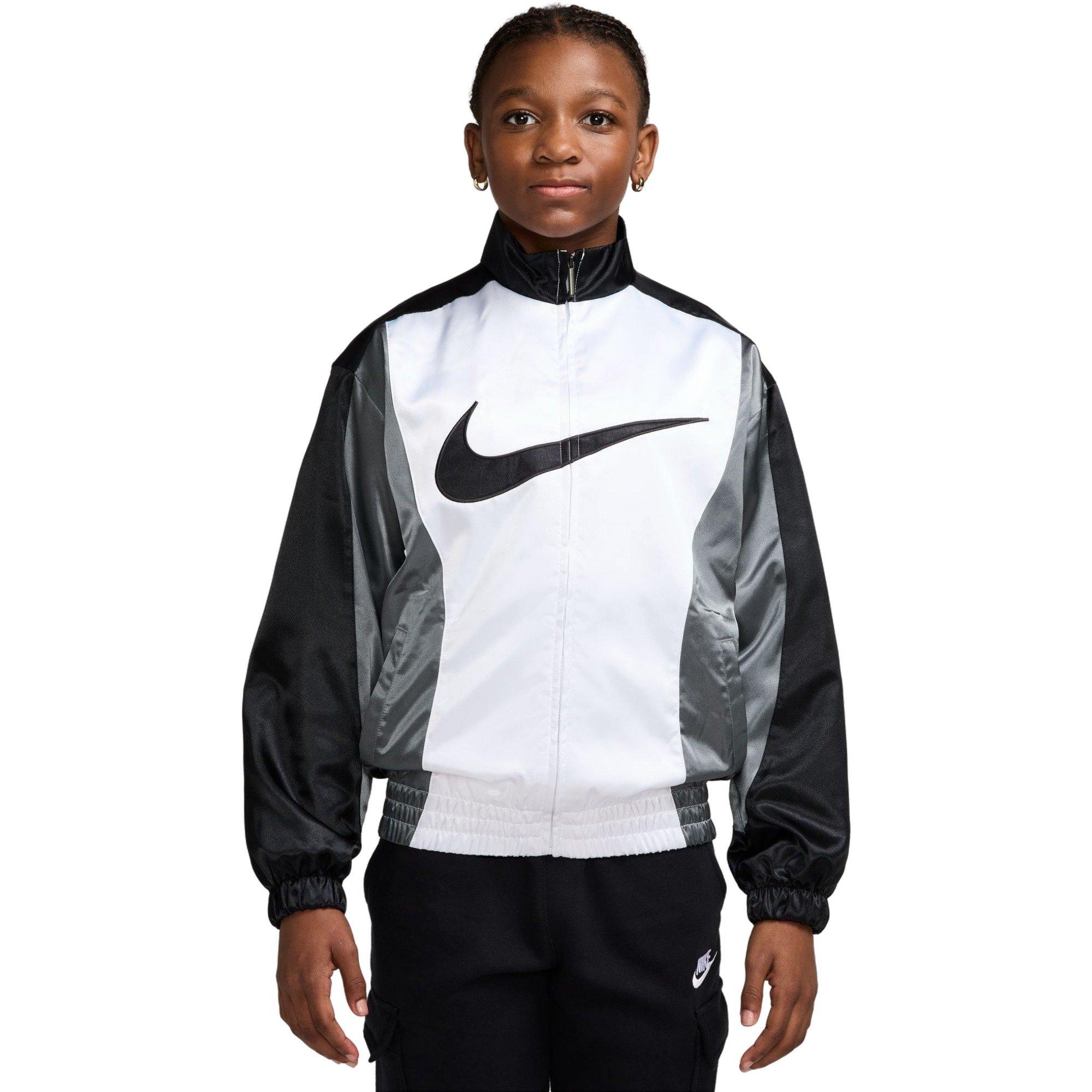 Nike Big Girls' Sportswear Fleece Satin Jacket - BLACK